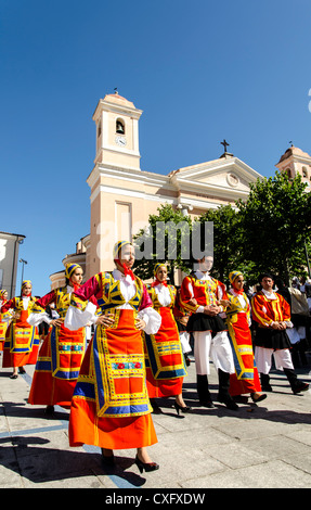 Women wearing a traditional Sardinian costume at the religious feast Sagra del Redentore Nuoro Sardinia Italy Stock Photo