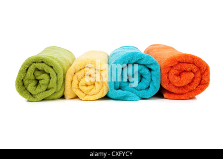 row of multicolored towels Stock Photo