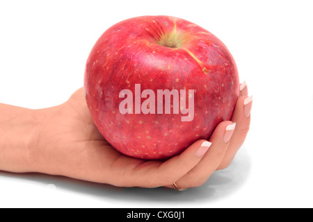 hand holding apple Stock Photo
