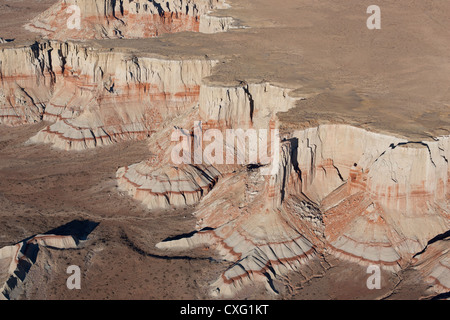 AERIAL VIEW. Towering cliffs carved in the Moenkopi Plateau. Coal Mine Canyon, Navajo and Hopi Lands, Coconino County, Arizona, USA. Stock Photo