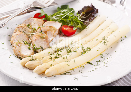 Asparague with Rabbit fillet Stock Photo