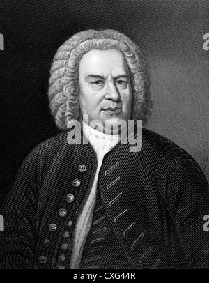 Johann Sebastian Bach (1685-1750) on engraving from 1857. German composer, organist, harpsichordist, violist and violinist. Stock Photo