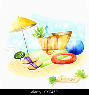 A illustration of items related to beach Stock Photo