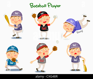 A illustration of baseball player in different position and emotions Stock Photo