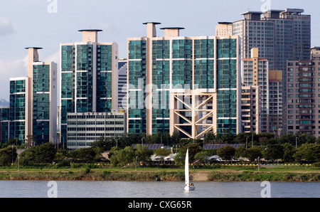 Skyline of Seoul, Korea with high-rise apartment blocks. Seoul is a