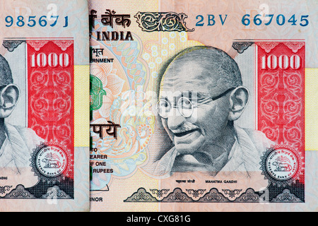 Indian thousand rupee notes Stock Photo