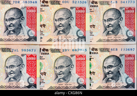 Indian thousand rupee notes Stock Photo