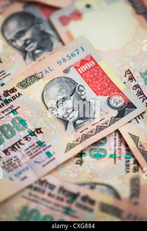 Indian thousand rupee notes Stock Photo