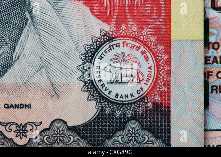 Reserve bank of india seal on an Indian thousand rupee notes Stock Photo