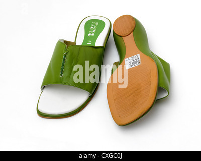 Green Leather Open Toed Sandals Stock Photo