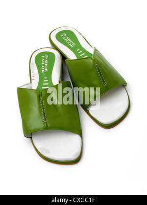 Green Leather Open Toed Sandals Stock Photo