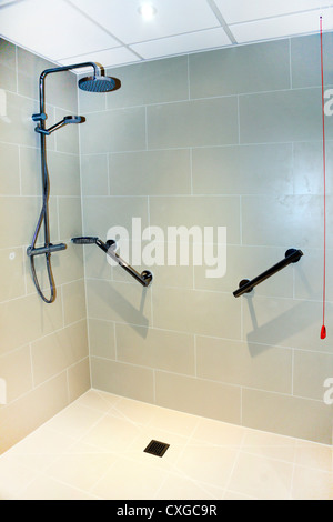 Shower In Hospital Bathroom And Emergency Pull Cord Ashtead Surrey England Stock Photo