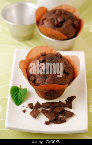 Chocolate muffins Recipe available. Stock Photo