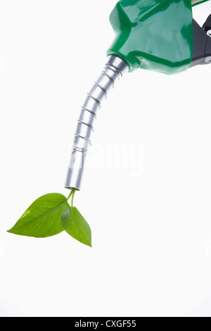 A green eco friendly gas pump with leaves Stock Photo