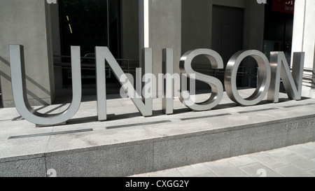 Unison sign outside trade union headquarters on Euston Road London KATHY DEWITT Stock Photo