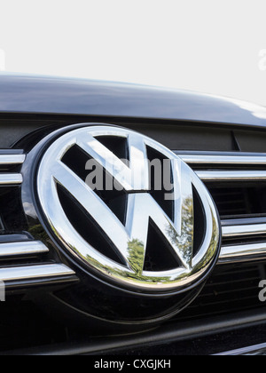 Close up of a chrome Volkswagen VW logo on a car Stock Photo