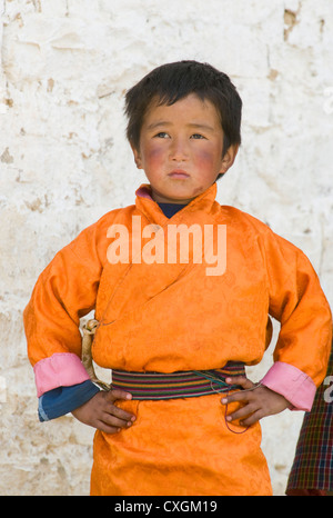 Young Boy at festival, Ura, Bumthang Valley, BHUTAN Stock Photo