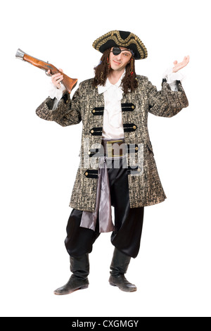 Expressive pirate with a pistol Stock Photo