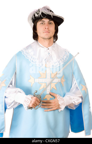 man with a sword dressed as musketeer Stock Photo