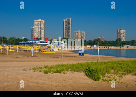 North Avenue Beach set up for a volleyball tournament in Chicago, Illinois. Stock Photo