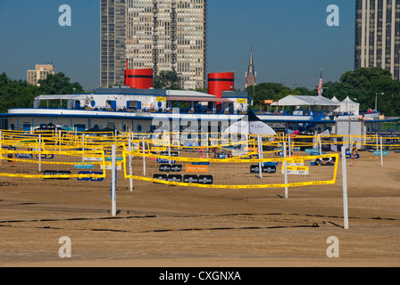 North Avenue Beach set up for a volleyball tournament in Chicago, Illinois. Stock Photo