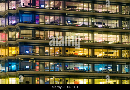 Empty Office Building at Night Stock Photo