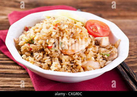 Fried rice with prawns and vegetables Stock Photo