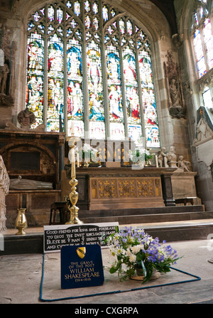 The grave of William Shakespeare inside Holy Trinity Church in  Stratford upon Avon in England Stock Photo
