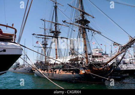 HMS Surprise used in the film Master and Commander in the Tall Sailing Ships in Harbour of San Diego California USA Stock Photo