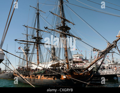 HMS Surprise used in the film Master and Commander in the Tall Sailing Ships in Harbour of San Diego California USA Stock Photo