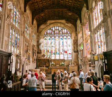 People inside Holy Trinity Church in Stratford upon Avon viewing the grave of William Shakespeare Stratford upon Avon in England Stock Photo