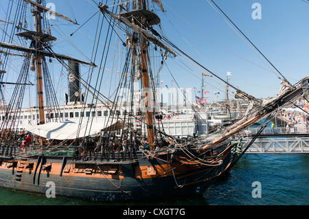 HMS Surprise used in the film Master and Commander in the Tall Sailing Ships in Harbour of San Diego California USA Stock Photo