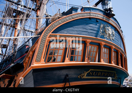 HMS Surprise used in the film Master and Commander in the Tall Sailing Ships in Harbour of San Diego California USA Stock Photo