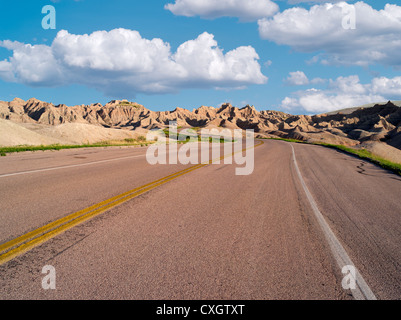 Road through Badlands National Park, South Dakota Stock Photo