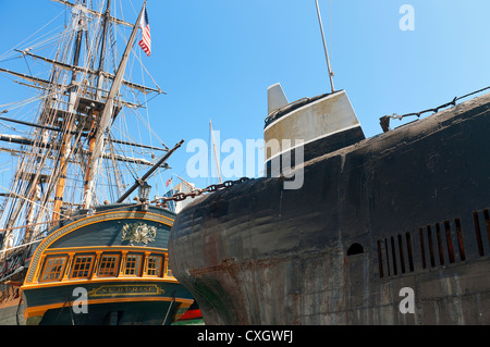 HMS Surprise used in the film Master and Commander and Russian  submarine in San Diego California USA Stock Photo