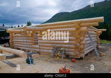 The Kenai River National Wildlife Refuge and peninsula have several log cabin construction sites in beautiful surroundings. Stock Photo