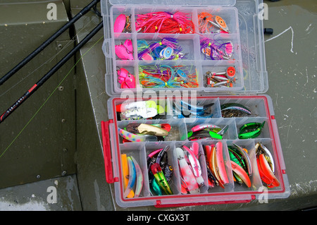 A variety of lures are effective in the Kenai River for rainbow and dolly varden trout in beautiful surroundings. Stock Photo