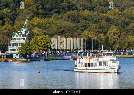 Sightseeing boat on Baldeneysee lake, a reservoir of river Ruhr. Essen, Germany. Stock Photo