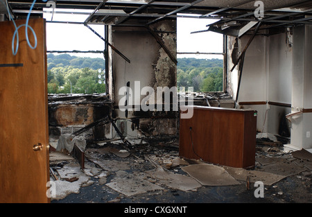 Damage to an office inside the Pentagon caused by a terrorist attack on September 11th shown September 14, 2001 in Arlington, VA. The terrorist attack caused extensive damage to the Pentagon and followed similar attacks on the twin towers of the World Trade Center in New York City. Stock Photo