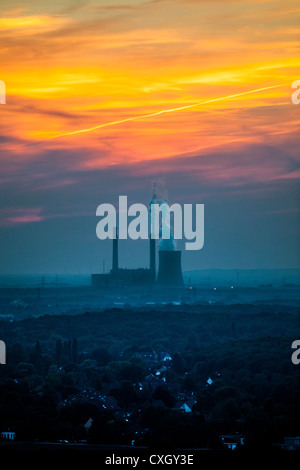 Sunset at STEAG coal power plant Voerde. 2157 megawatts. Niederrhein Voerde, NRW, Germany, Europe. Stock Photo