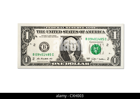 dollar bill, One-Dollar-Bill, front, US-Dollar, isolated on 100% white Stock Photo