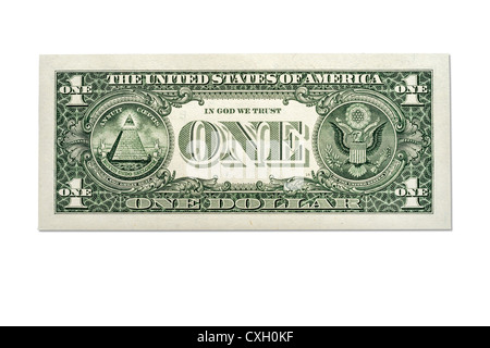 dollar bill, One-Dollar-Bill, backside, US-Dollar, isolated on 100% white Stock Photo