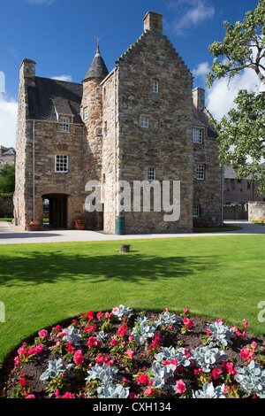 Town of Jedburgh, Scotland. Colourful view of the Mary Queen of Scot’s Visitors Centre and grounds. Stock Photo