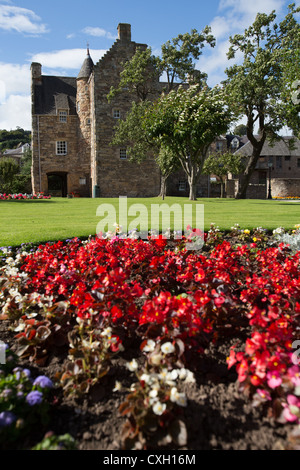 Town of Jedburgh, Scotland. Colourful view of the Mary Queen of Scot’s Visitors Centre and grounds. Stock Photo