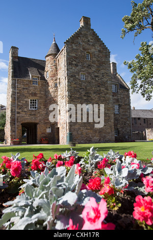 Town of Jedburgh, Scotland. Colourful view of the Mary Queen of Scot’s Visitors Centre and grounds. Stock Photo