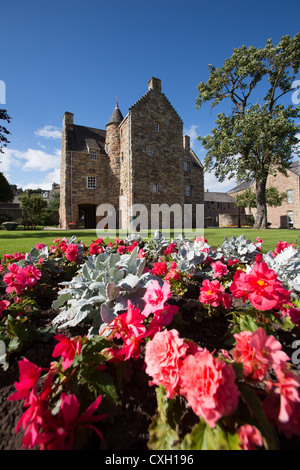 Town of Jedburgh, Scotland. Colourful view of the Mary Queen of Scot’s Visitors Centre and grounds. Stock Photo