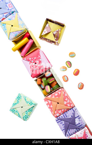 origami boxes containing sweets, Advent calendar Stock Photo