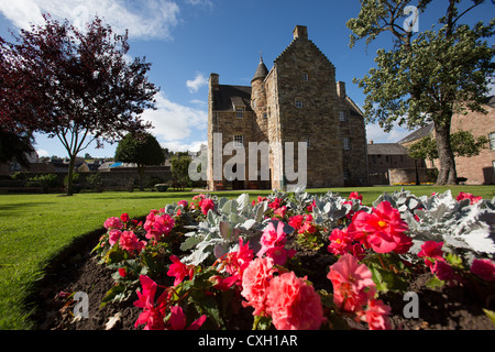 Town of Jedburgh, Scotland. Colourful view of the Mary Queen of Scot’s Visitors Centre and grounds. Stock Photo