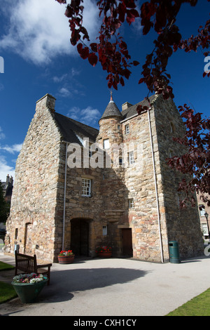 Town of Jedburgh, Scotland. Colourful view of the Mary Queen of Scot’s Visitors Centre and grounds. Stock Photo