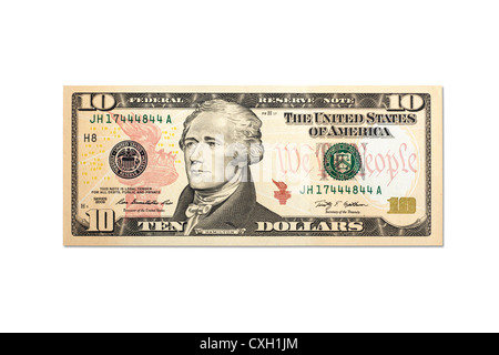 dollar bill, Ten-Dollar-Bill, US-Dollar, front, isolated on 100% white Stock Photo